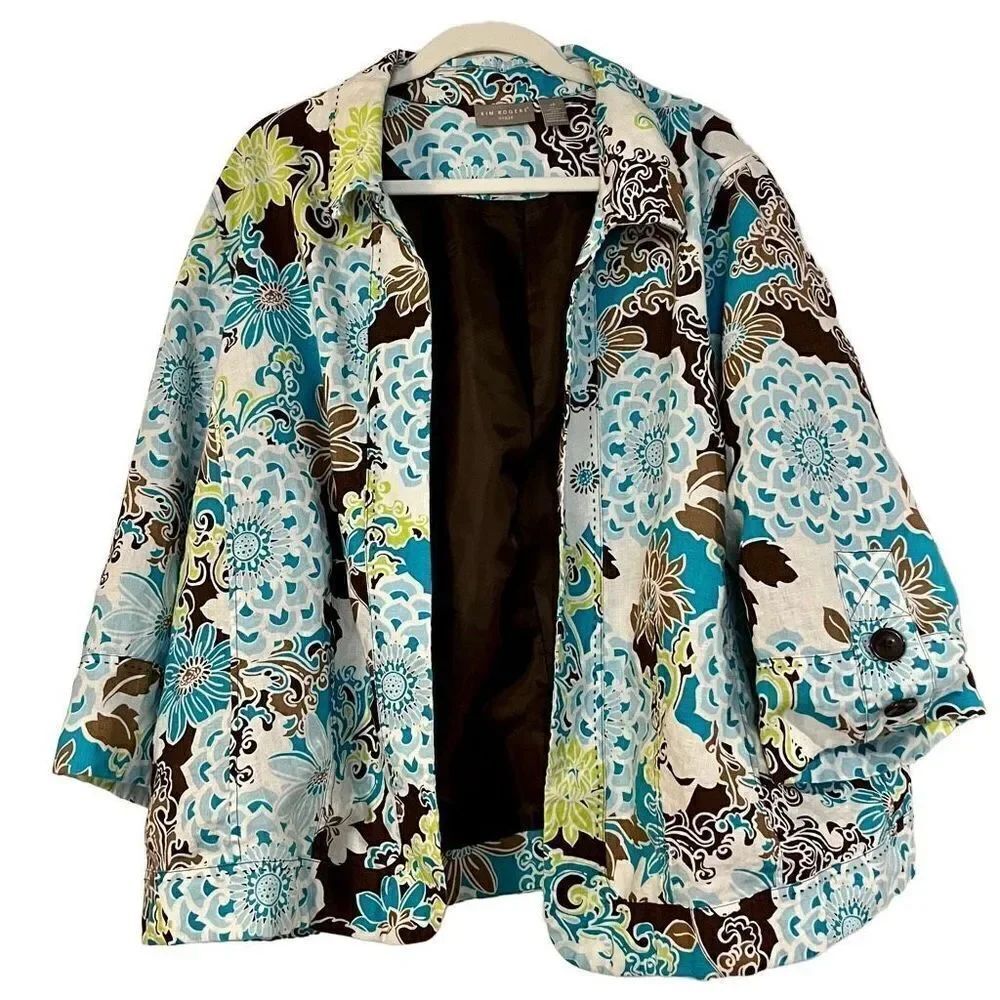 Kim Rogers Floral Open Blazer Jacker With Liner 3X